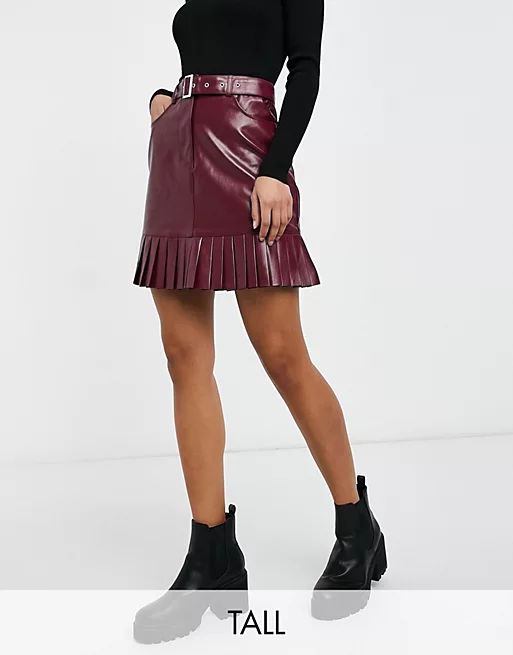 Violet Romance Tall belted PU mini skirt with pleated hem in burgundy | ASOS | ASOS (Global)