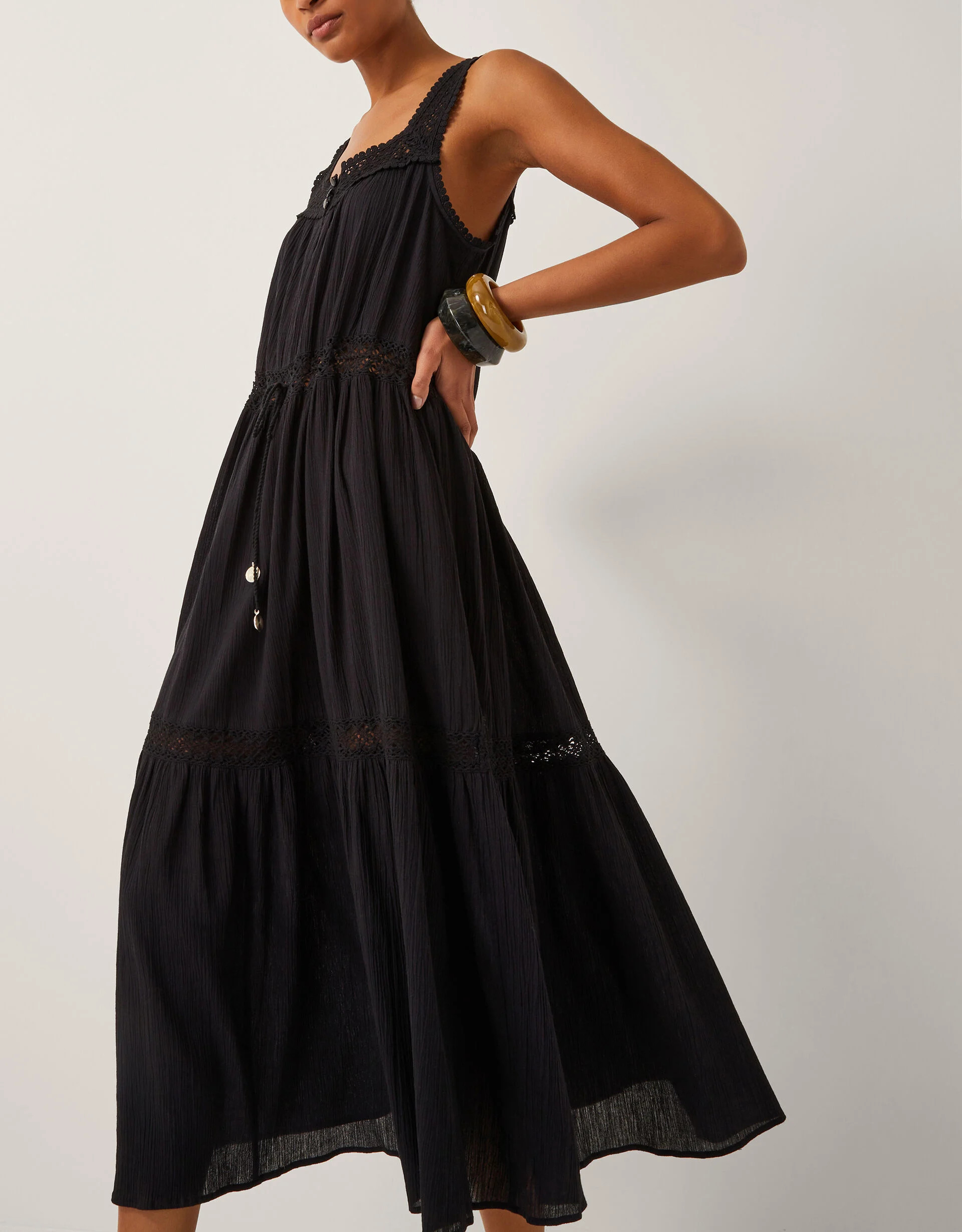 Maddi Sleeveless Embroidered Midi Dress Black | Monsoon (UK)