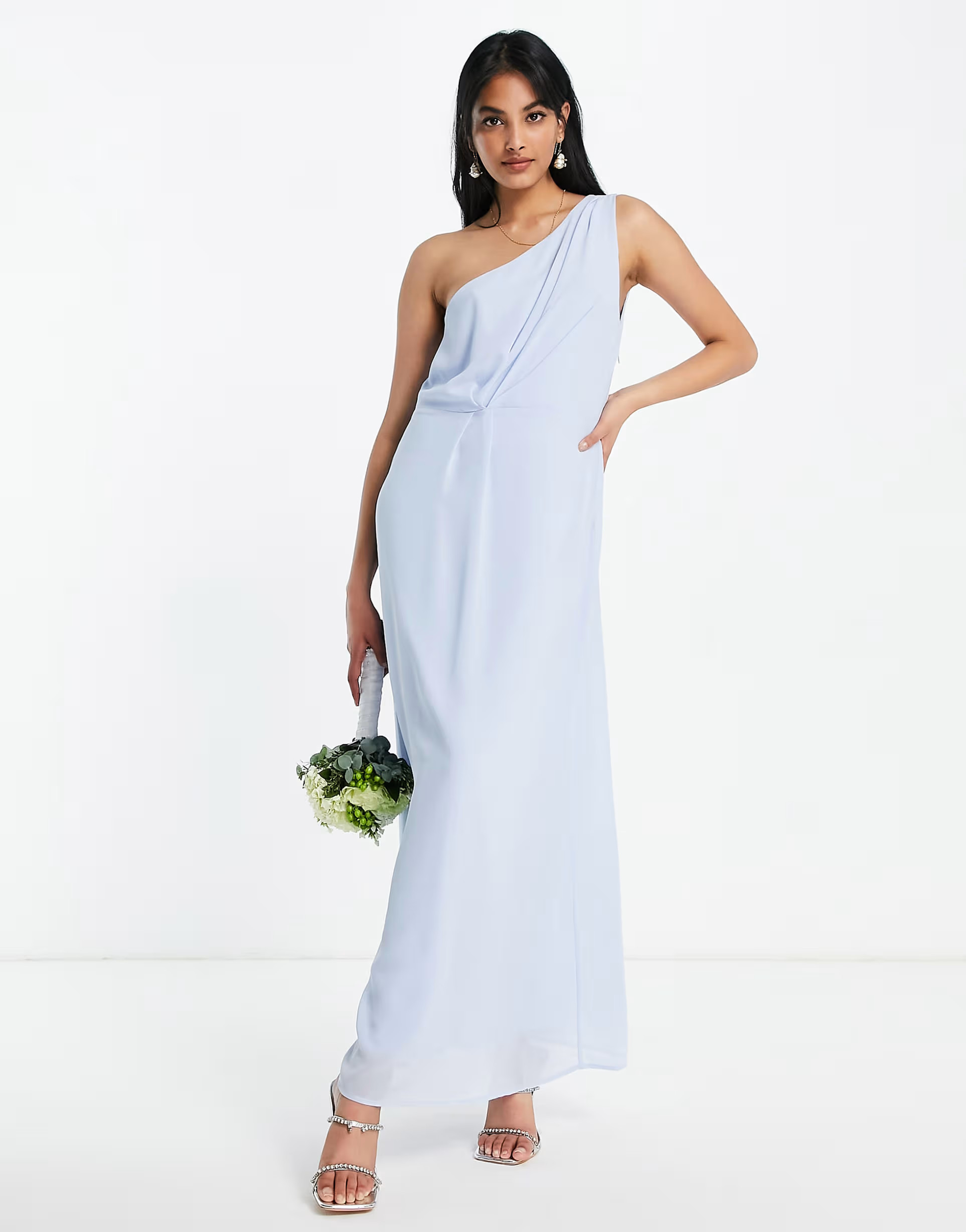Vila bridesmaids one shoulder maxi dress in blue | ASOS (Global)