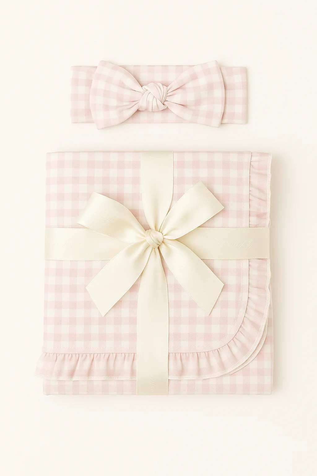 Bamboo Baby Swaddle Blanket & Headband in Pink Gingham | waverles