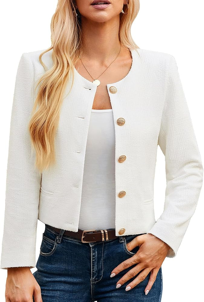 GRACE KARIN Fall Jackets for Women 2024 Tweed Blazer Business Casual Long Sleeve Cropped Short To... | Amazon (US)