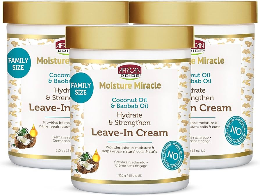 African Pride Moisture Miracle Coconut Oil & Baobab Oil Leave-In Hair Cream (3 Pack) - Provides I... | Amazon (US)