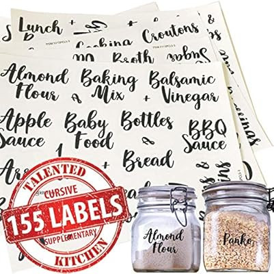 Talented Kitchen 155 Pantry Labels & Fridge – 155 Cursive Labels, Supplementary Ingredients –... | Amazon (US)