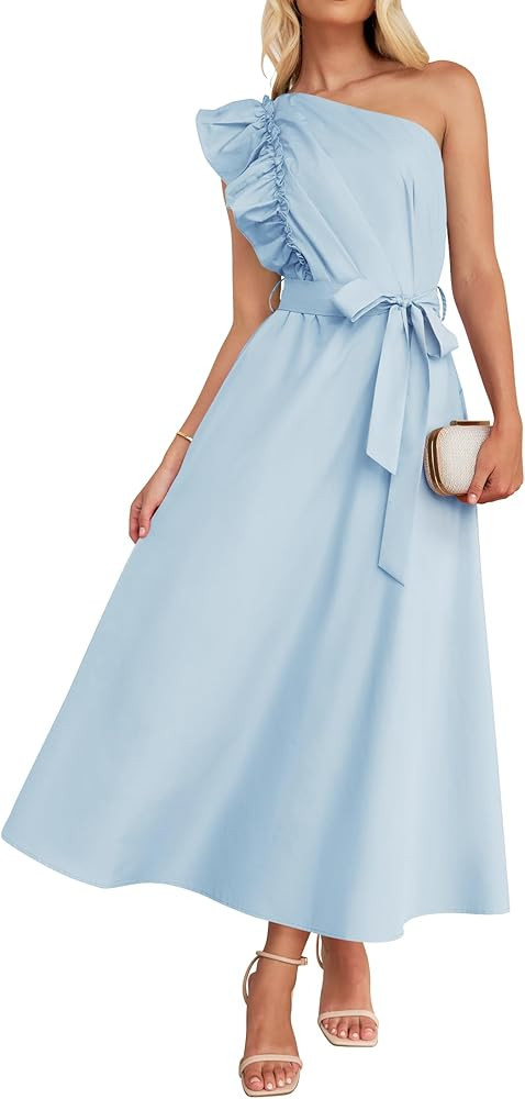 ZESICA Women's Summer One Shoulder Ruffle Dress 2024 Sleeveless Empire Waist Boho Flowy Maxi Dres... | Amazon (US)