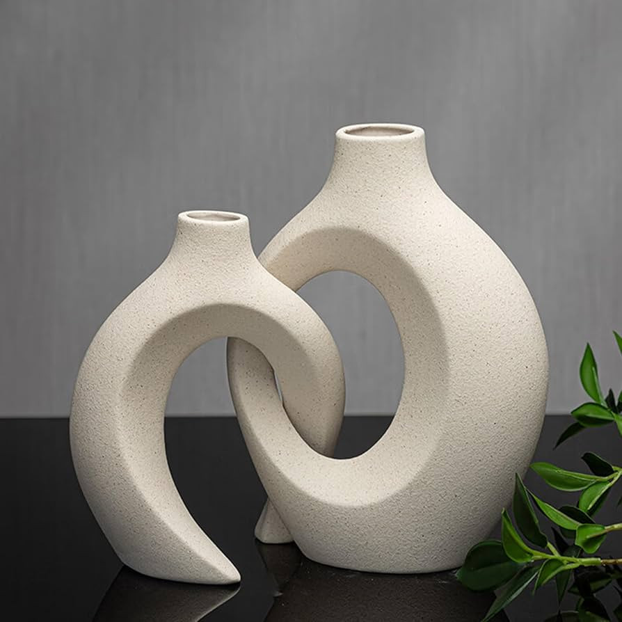 Cream Color Ceramic Snuggle Vase Set for Modern Home Decor, Matte Finish, Unglazed, Boho Style, P... | Amazon (US)