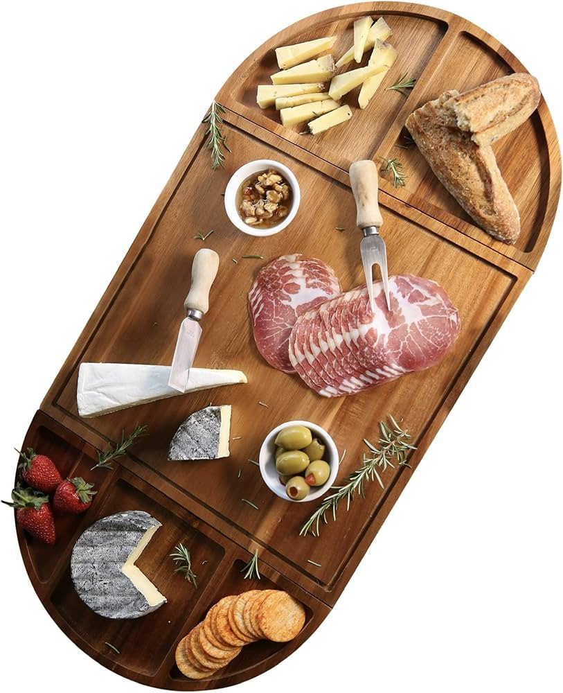 Large Charcuterie Board & Cheese Board - 3 Part Unique Long & Round Magnetic Set - Acacia Wood Gr... | Amazon (US)