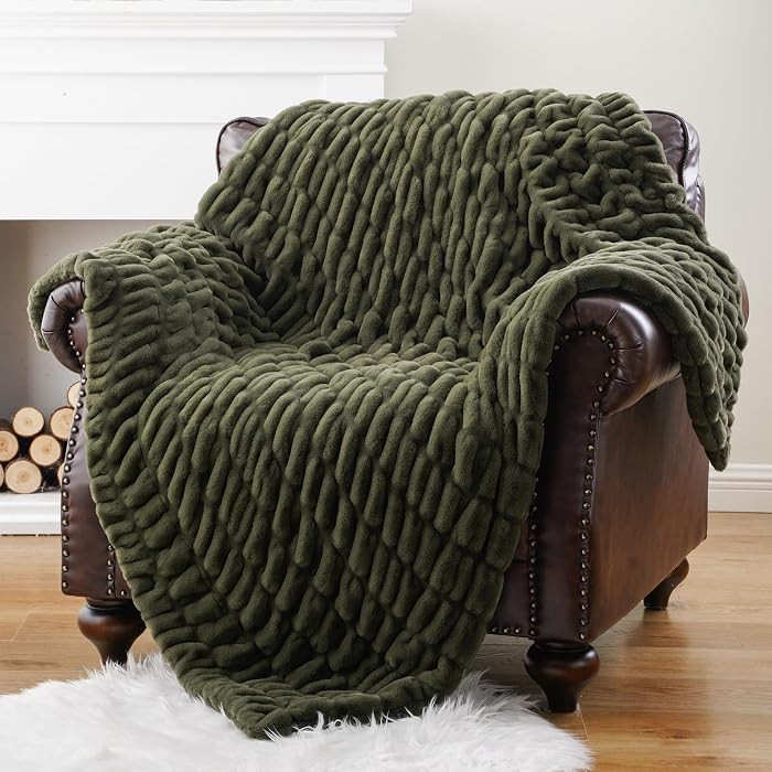BATTILO Soft Faux Fur Blanket for Couch, Double Side, 50"x60", Olive Green | Amazon (US)