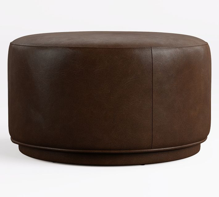 Jake Leather Swivel Ottoman, Leather Keystone Moss | Pottery Barn (US)