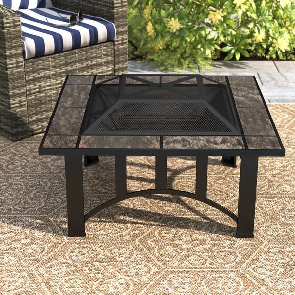 Rennert 33-Inch Outdoor Wood Burning Firepit Table with Screen, Cover, and Poker | Wayfair North America