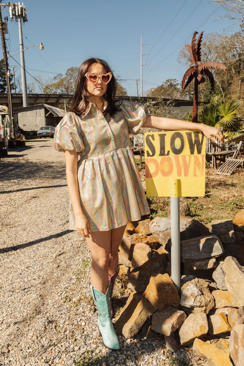 Gold Mini Sequin Collar Dress | Queen of Sparkles