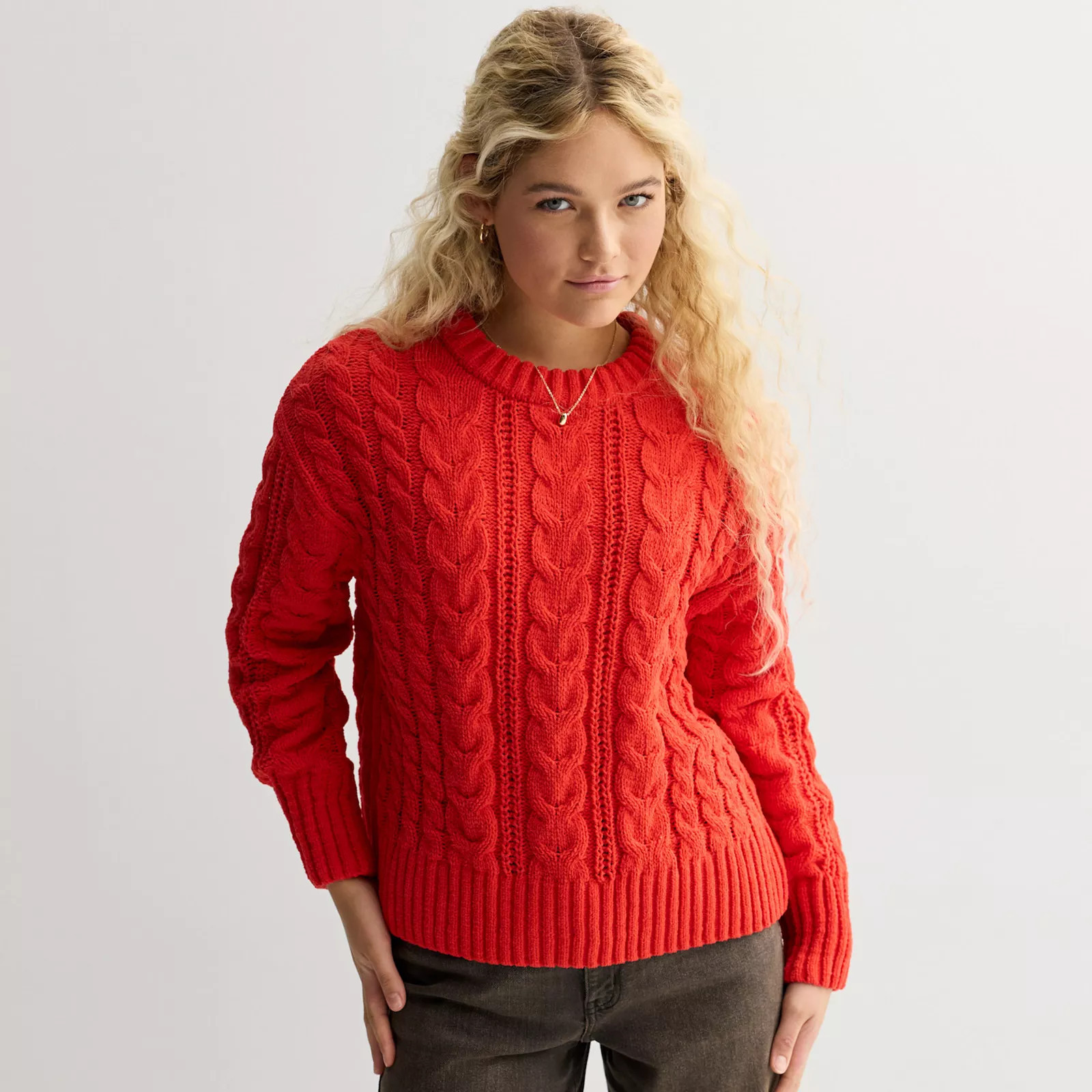 Juniors' SO® Chenille Cable Pullover Sweater, Girl's, Size: Small, Red Tulip | Kohl's