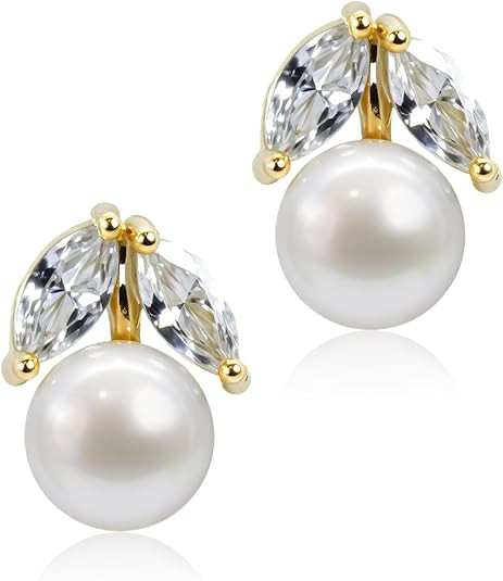 Pearl Earrings for Women Trendy，14k Gold Natural Fresh Water Pearl Pear Shapewith Cubic Zirconi... | Amazon (US)
