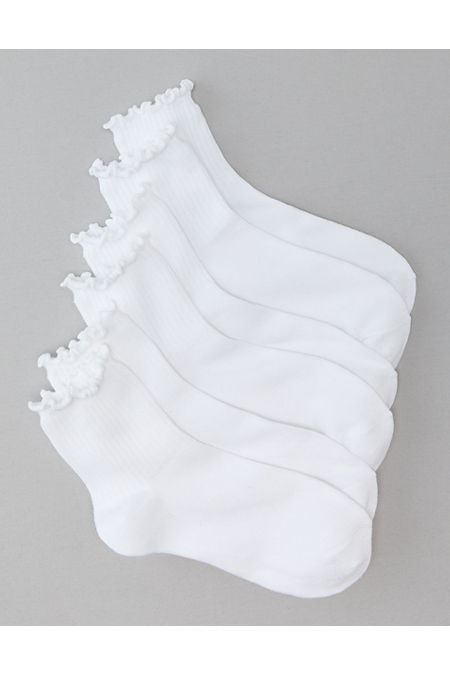 AE Ruffle Trim Boyfriend Sock 3-Pack Women's White One Size | American Eagle Outfitters (US & CA)