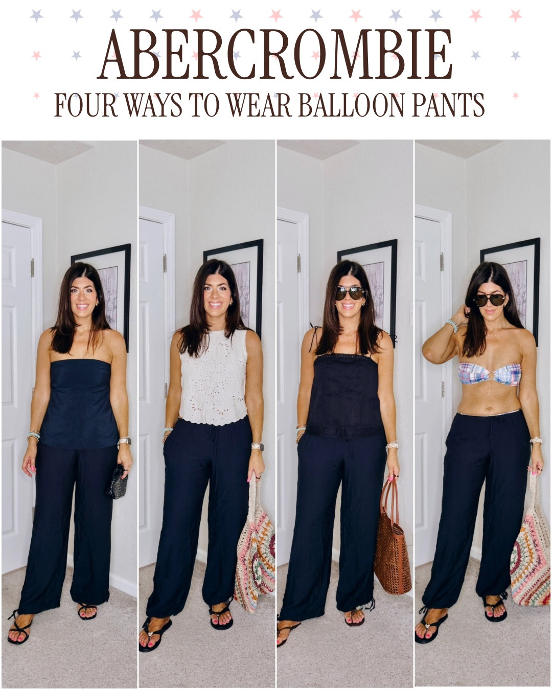 Four easy to wear the best @Abercrombie balloon crinkle pants this summer. Beach, pool, date night, vacation, errands, you name it. Love the tie hem! #abercrombiepartner 

Pants- medium long
Tops-medium
Suit-medium top, large bottom

#LTKSaleAlert #LTKMidsize #LTKSeasonal