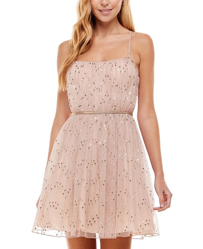 City Studios Juniors' Sequin Shirred-Bodice Dress & Reviews - Dresses - Juniors - Macy's | Macys (US)