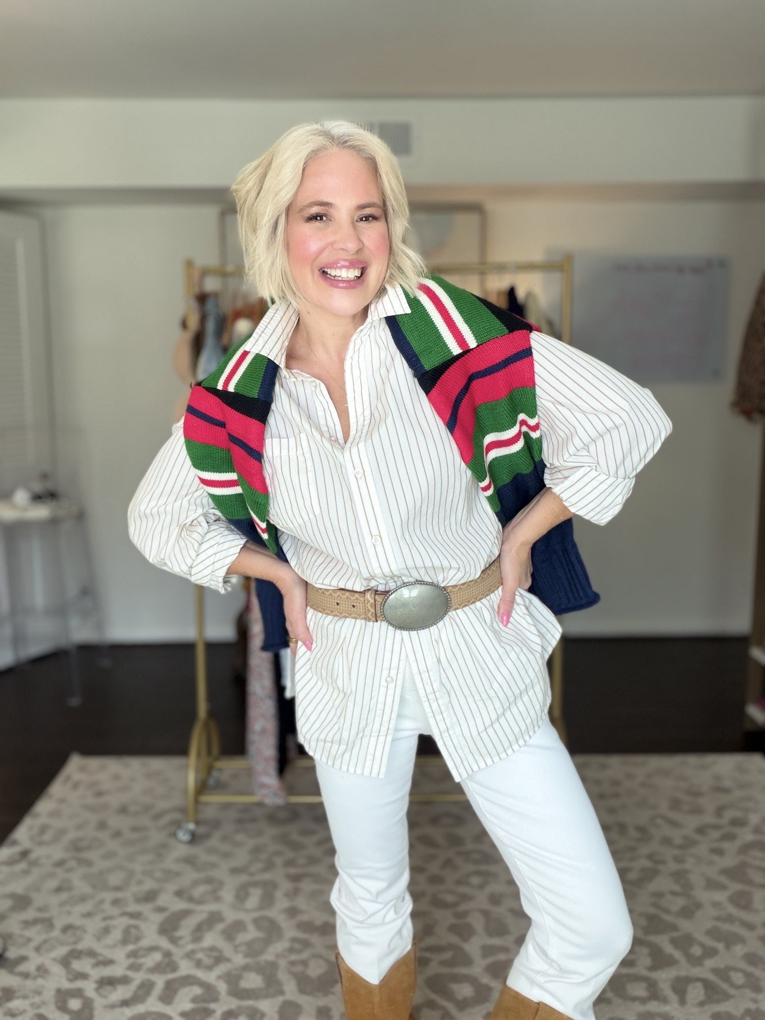 Such a cute western look! Would be darling for a rodeo moment! 

M in stripped sweater 
S in the blouse
27 in jeans 

women’s fashion, fall fashion, winter fashion, outfit inspo, everyday style, trendy outfits, holiday outfit ideas

#LTKgrwm #LTKOver40 #LTKootd