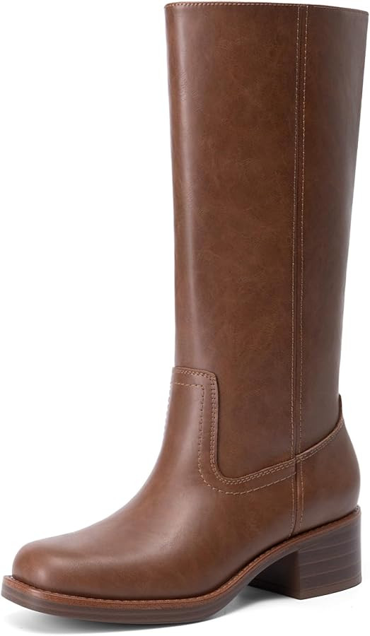 DREAM PAIRS Women's Knee High Square Toe Mid Calf Boots Retro Western Banana motorcycle Pull On C... | Amazon (CA)