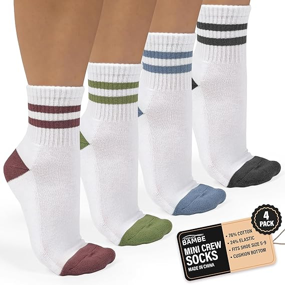 Mini Crew Socks for Women 4-Pack Cushioned Bottom Retro Striped Socks vintage sock | Amazon (US)