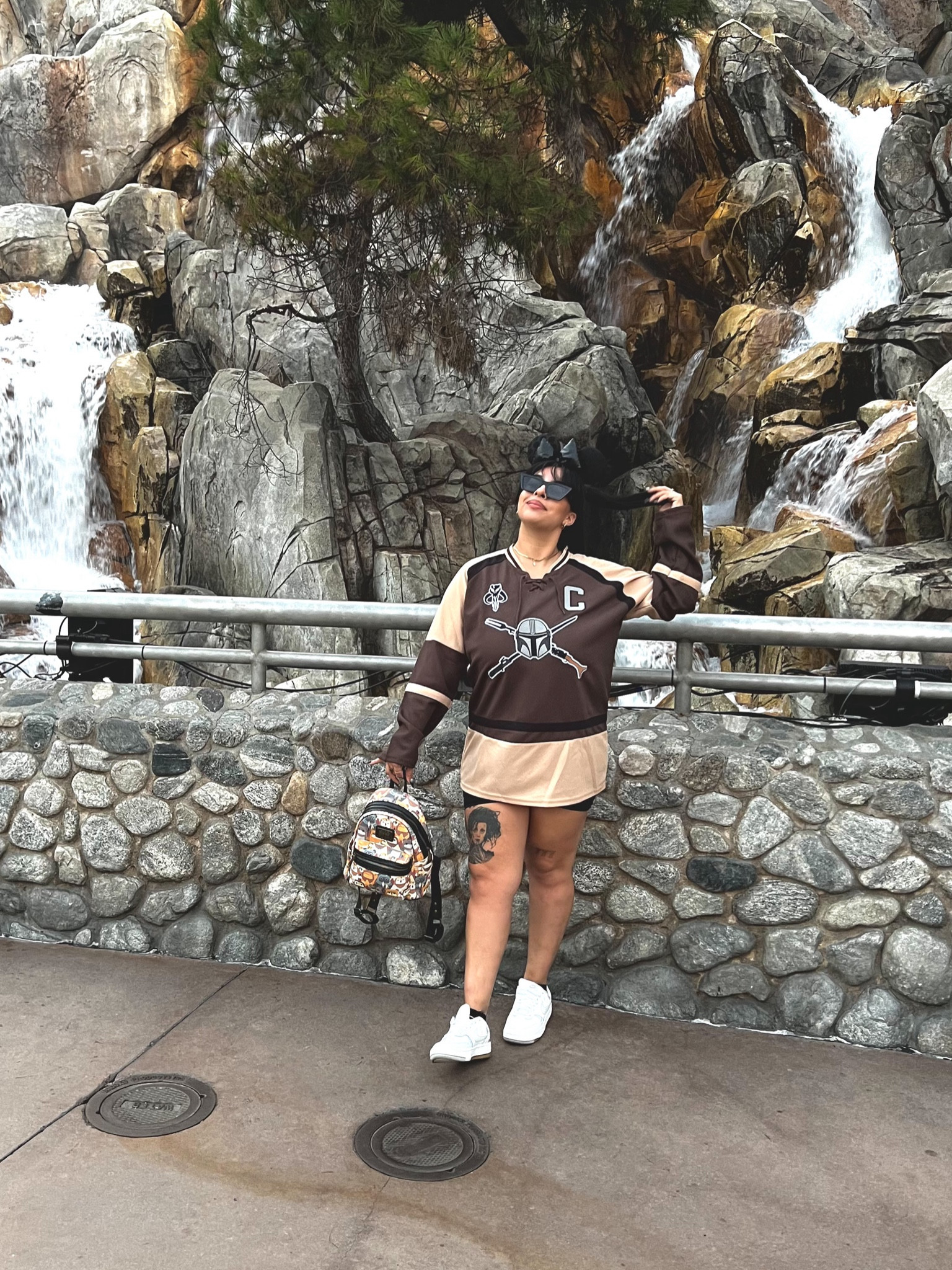 Disney Fit! 
Mando Jersey w/ biker shorts, Ewok lounge fly back pack, black polka dot ears, Nike dunks & Kat eye sunnies! 🖤 

#LTKstyletip #LTKbeauty #LTKtravel