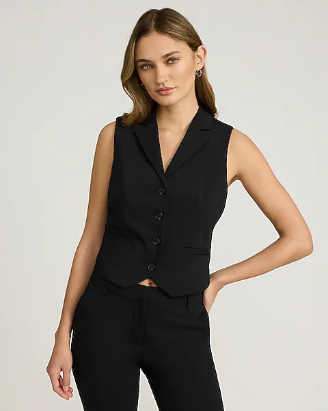 Stretch Cotton Notch Lapel Blazer Vest | Express