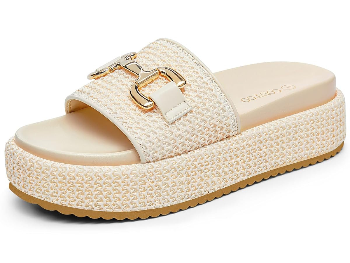 Coutgo Womens Platform Sandals Raffia Espadrilles Metal Chain Slip on Open Toe Cute Beach Slide S... | Amazon (US)