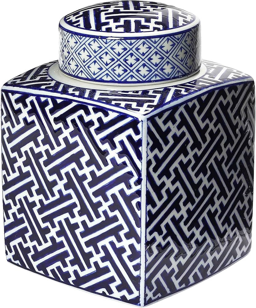 Creative Co-Op Decorative Stoneware Ginger Jar, Blue and White | Amazon (US)