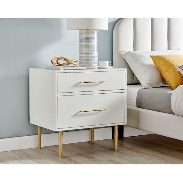 Brynne White Gold Two-Drawer Nightstand | Bellacor