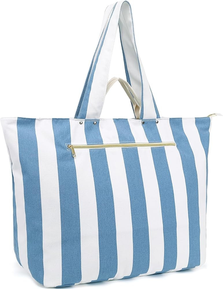 Fammart Large Canvas Beach Bag for Women, Beach Bags Waterproof Sandproof with Zipper & Wet Bag C... | Amazon (US)