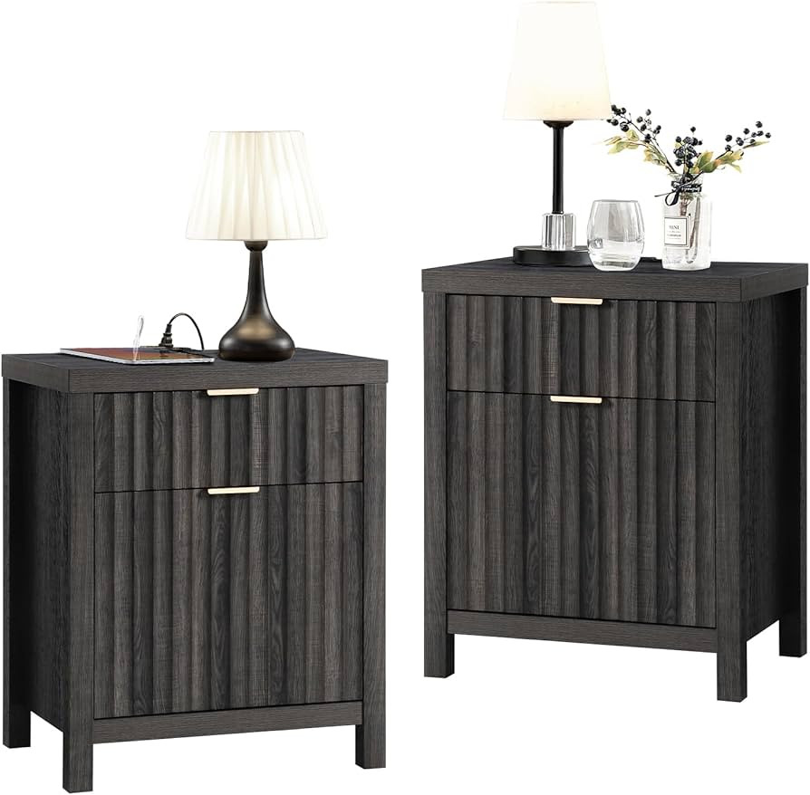 OAKHAM HOME Oxford 2 Drawer Nightstand, End Table with Charging Station, Night Stand with Fluted ... | Amazon (US)