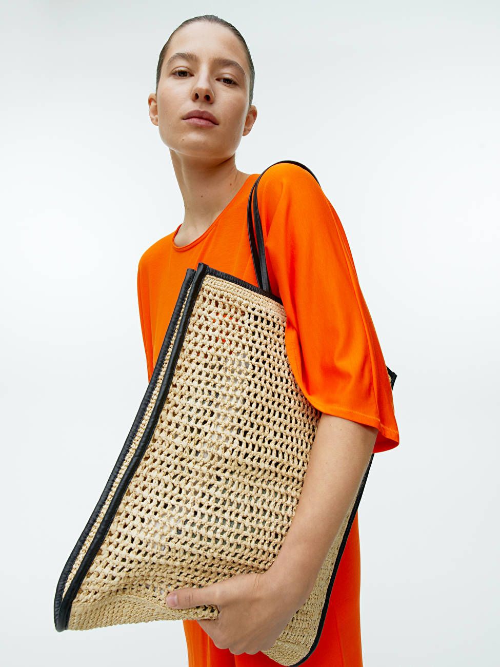 Leather-Detailed Straw Bag | ARKET