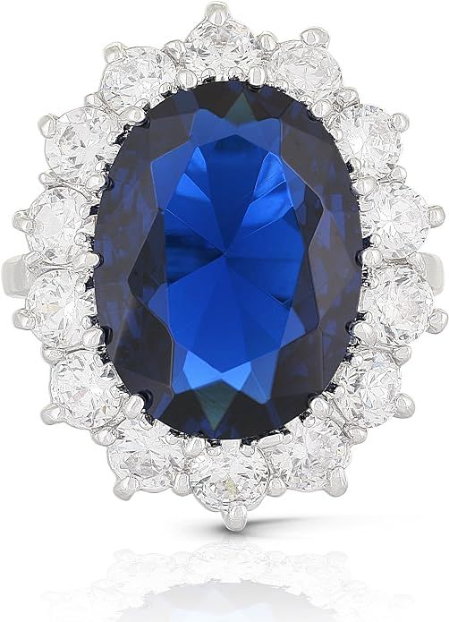 JanKuo Jewelry Royal Family Kate Middleton Engagement Inspired Ring Blue Sapphire Color CZ | Amazon (US)