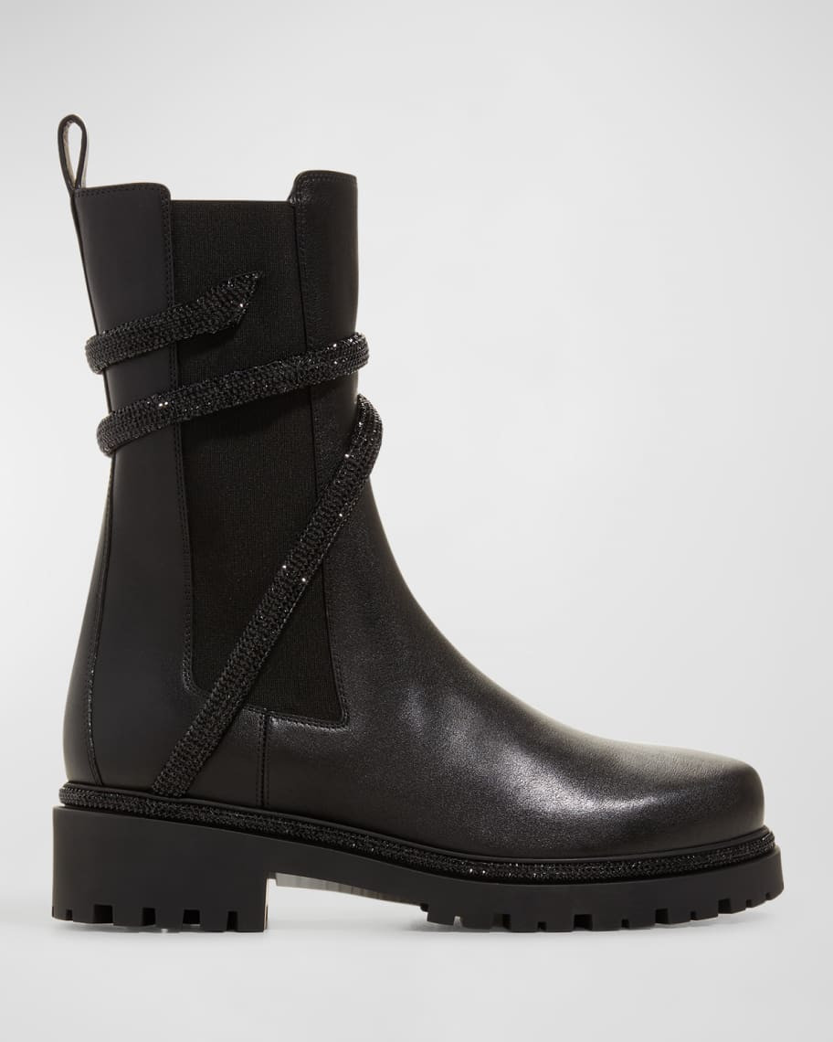 Rene Caovilla Calfskin Snake-Wrap Chelsea Boots | Neiman Marcus