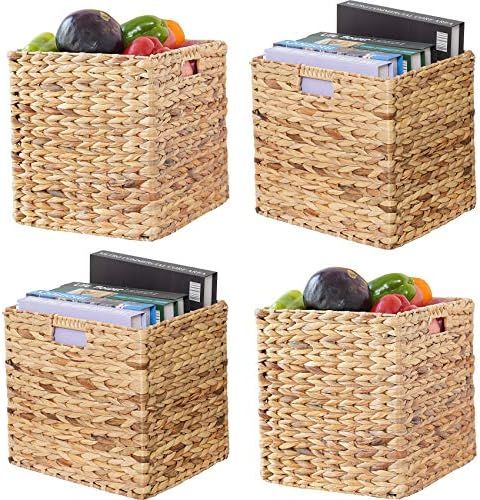 VK Living Foldable Handwoven Water Hyacinth Storage Baskets Wicker Cube Baskets Rectangular Laund... | Amazon (US)