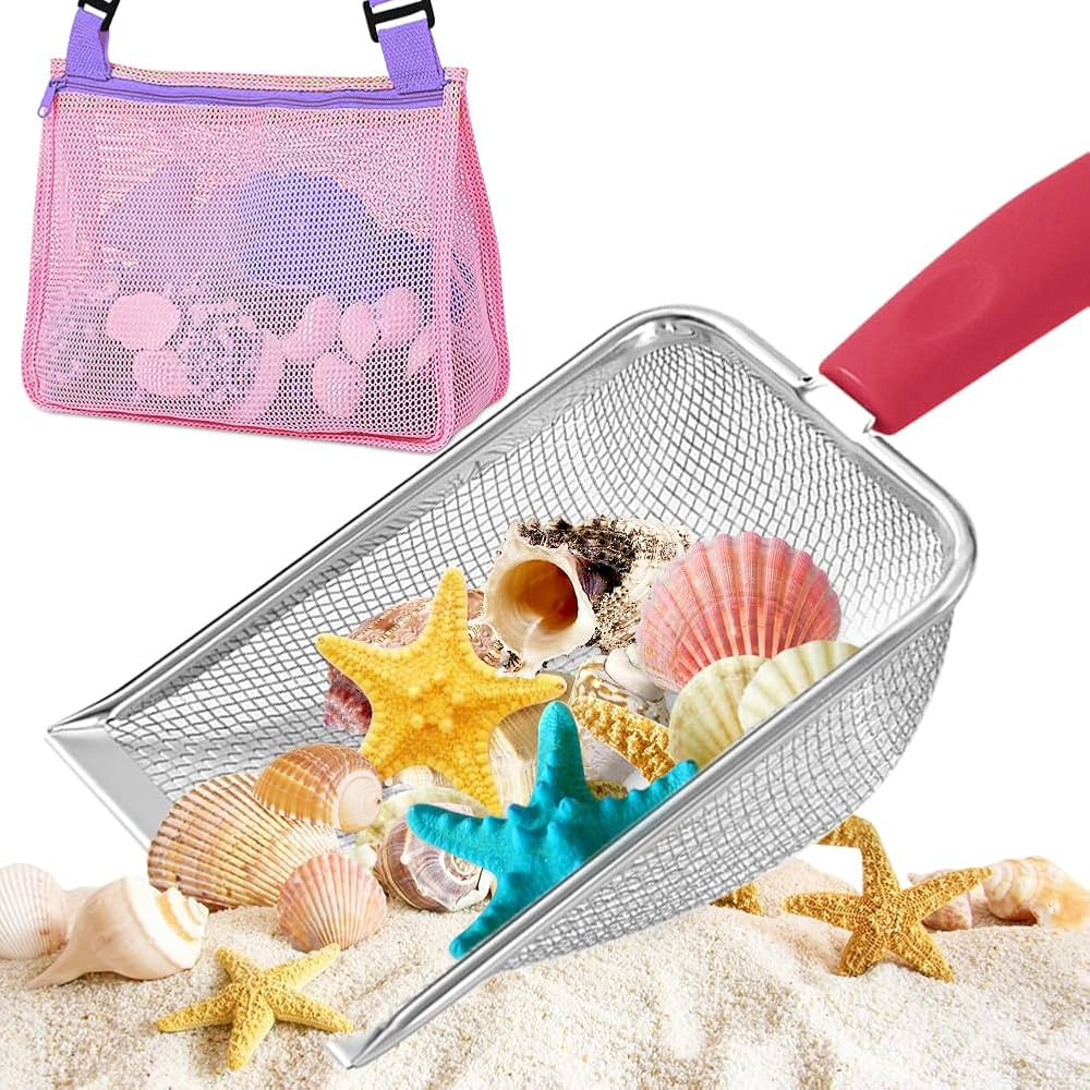PLACHIDAY Beach Mesh Shovel, Shark Tooth Sifter Dipper with Mesh Beach Bag for Shell Collecting, ... | Amazon (US)