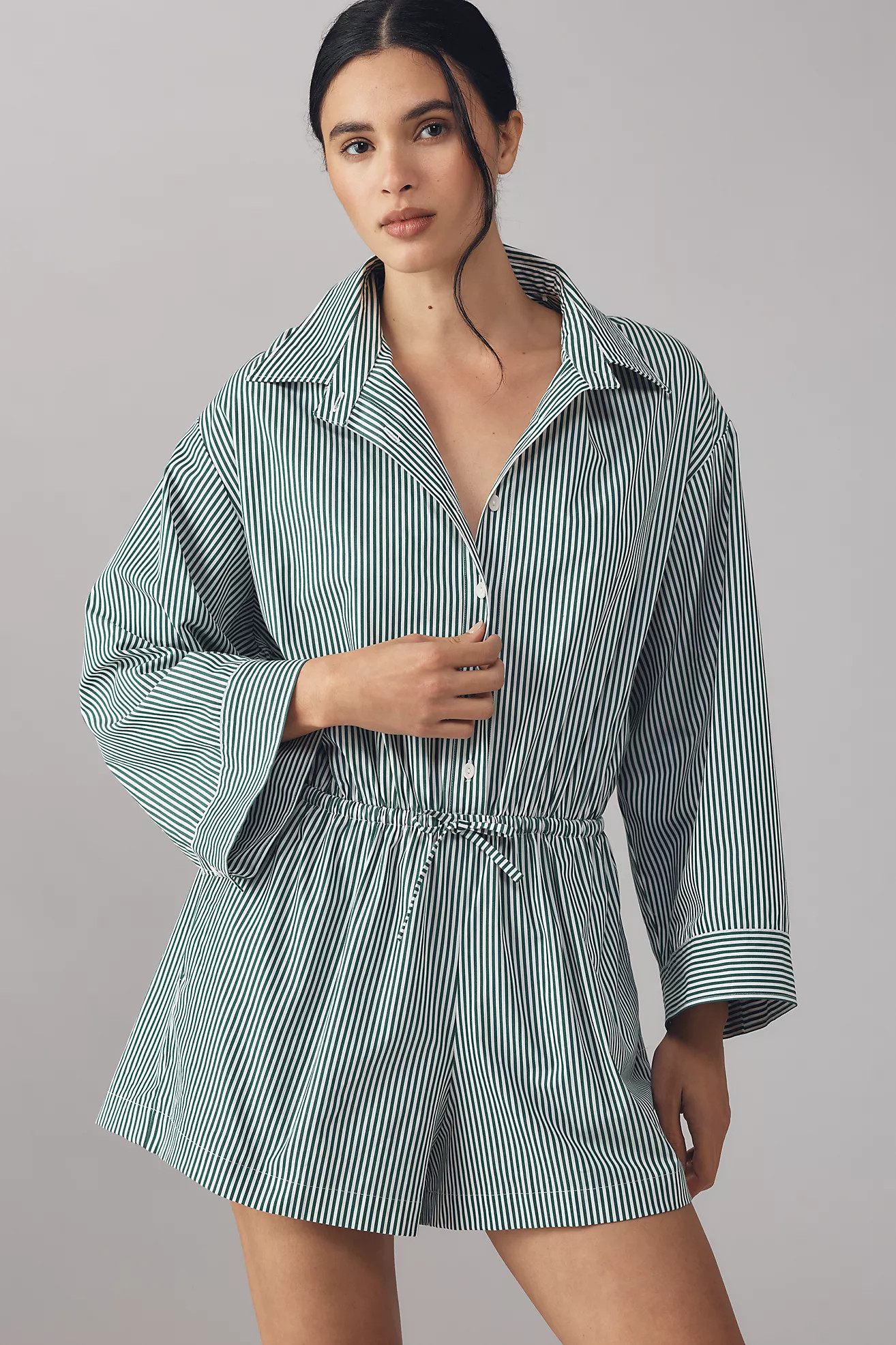 Faithfull Long-Sleeve Collared Romper | Anthropologie (US)