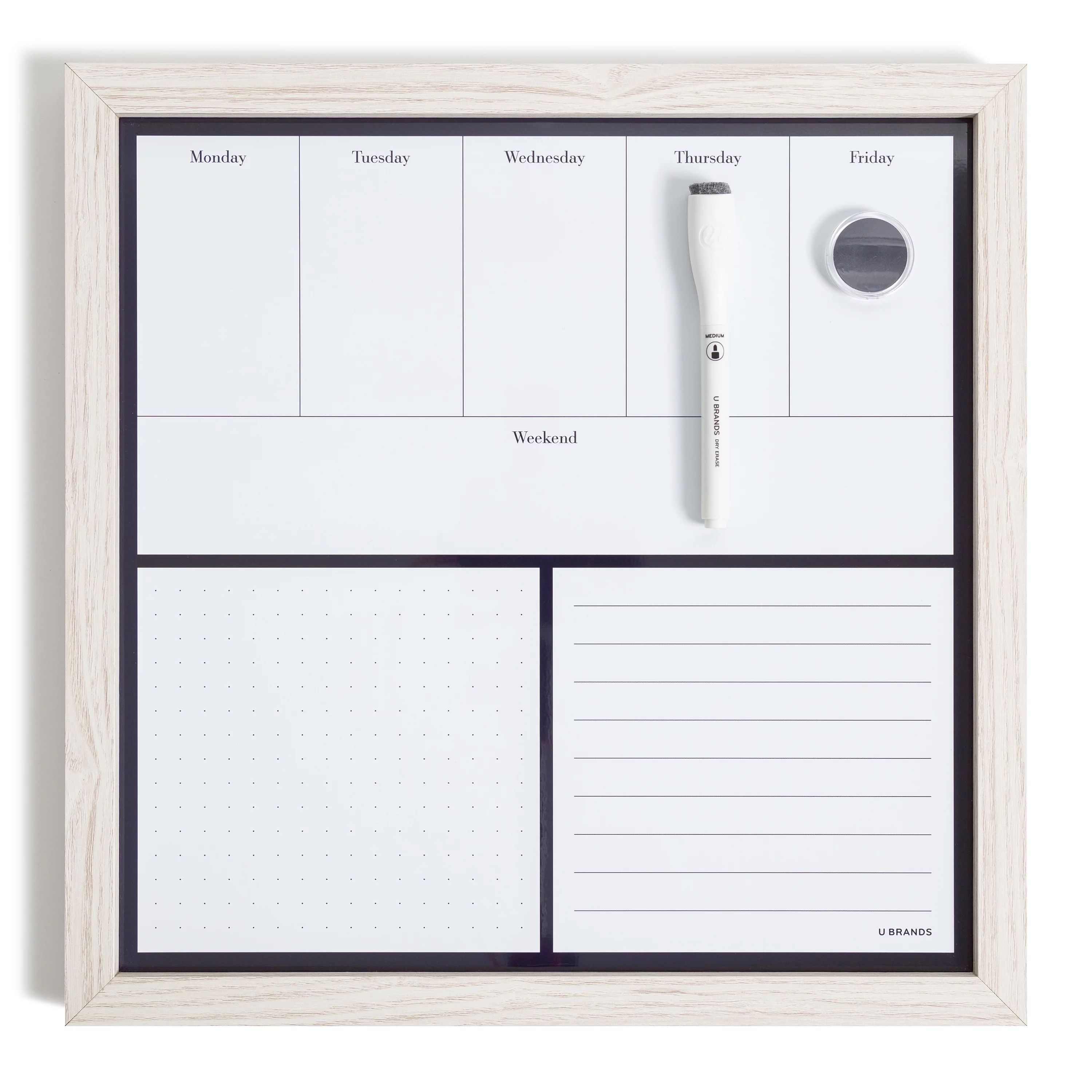 U Brands Magnetic Weekly Dry Erase Whiteboard, 14" x 14", White MDF Frame | Walmart (US)