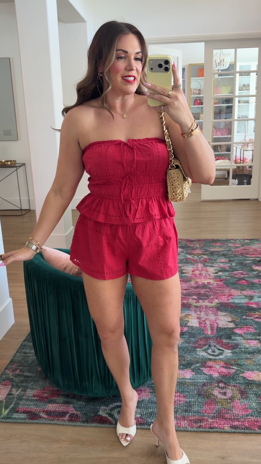 curvy midsize red eyelet outfit for summer! in the size medium in strapless top and size large in shorts

#LTKSeasonal #LTKMidsize