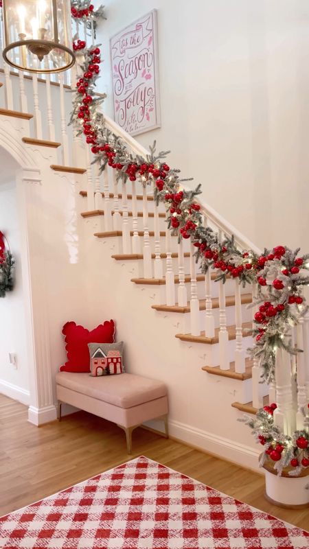 Christmas garland, Christmas sign, pink bench, christmas pillows, christmas rug, gingham rug, Walmart finds, Christmas tree decor

#LTKhome #LTKHoliday #LTKCyberWeek
