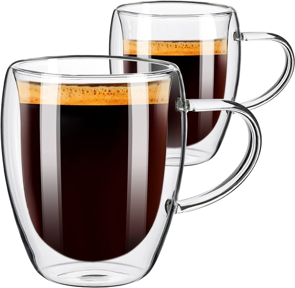 PARACITY Coffee Mugs Set of 2, Double Wall Coffee Mug 12 OZ, Glass Coffee Mugs with Handle, Insul... | Amazon (US)