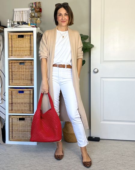 Spring neutrals plus a pop of red!
My jeans are 50% off and fit tts, I’m 5’ 7” wearing size 27.
Sized up to M in my fave white tee, it’s 100% cotton and will shrink a little in the dryer but the material is so soft but thick and really holds its shape. Also wearing M (for more sleeve length) in this long cardigan, it’s such a good spring layer, I hate it in four colors.
Leopard flats fit a little snug, I went up 1/2 size. Belt fits tts.
Also linked my sun glasses, necklace and red bag, I’ve been wearing it so much! 



#LTKStyleTip #LTKShoeCrush #LTKItBag