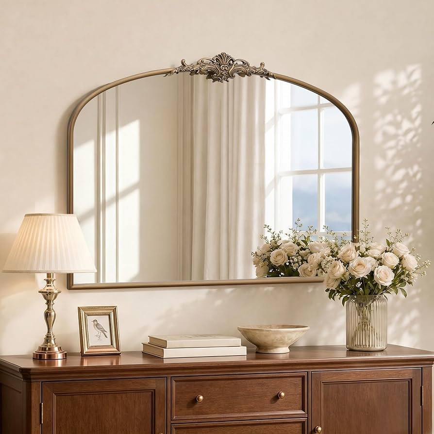 Besdomus Vintage Arched Gold Mirror: 40"x29" Large Brass Antique Decorative | Amazon (US)