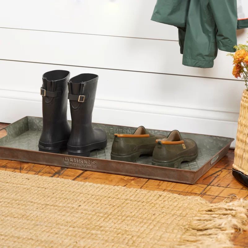 Camber Aged Galvanized 32" x 16" Indoor Outdoor Boot Tray | Wayfair North America
