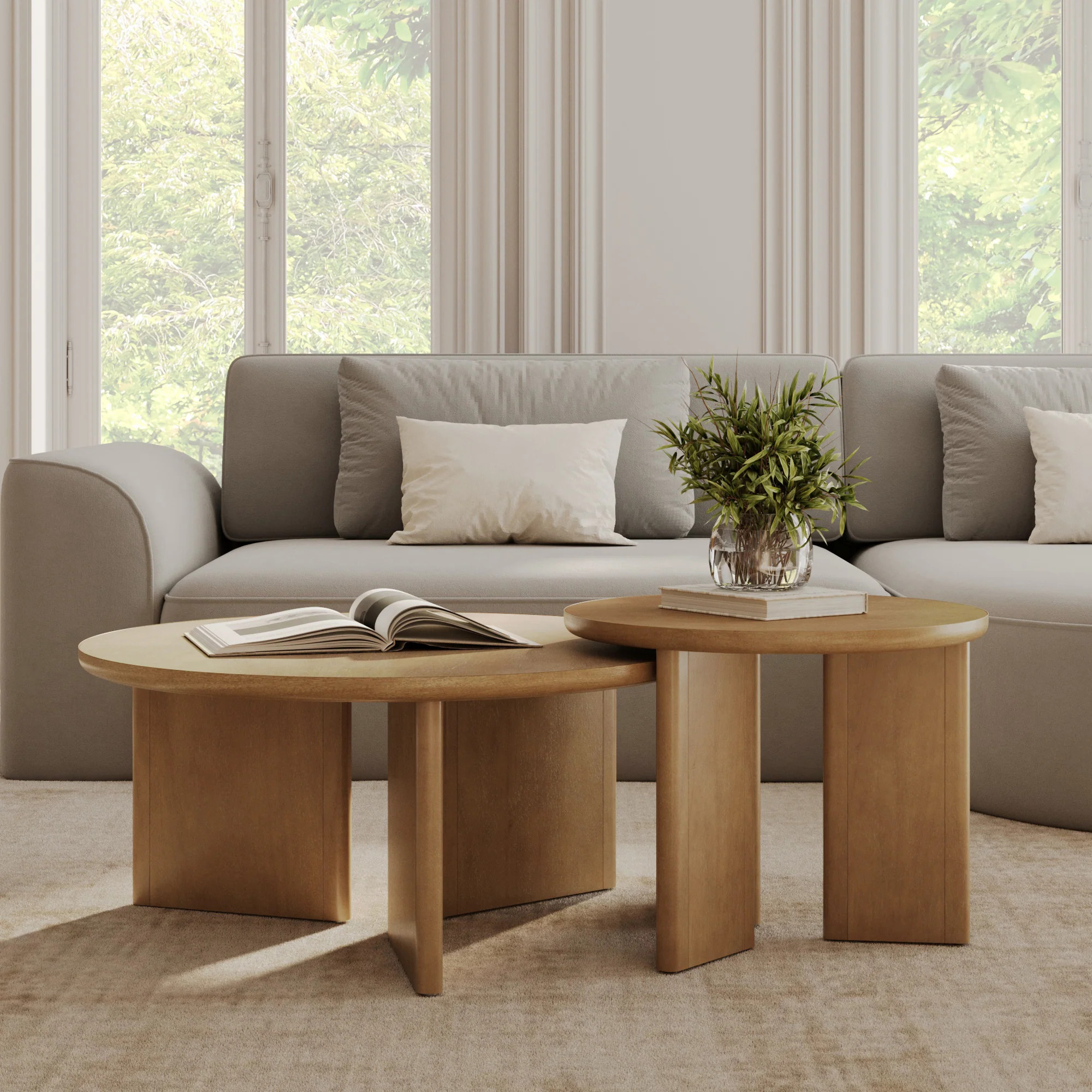 Mid-Century Modern Wood Nesting Coffee Table Set Light Brown | Nathan James