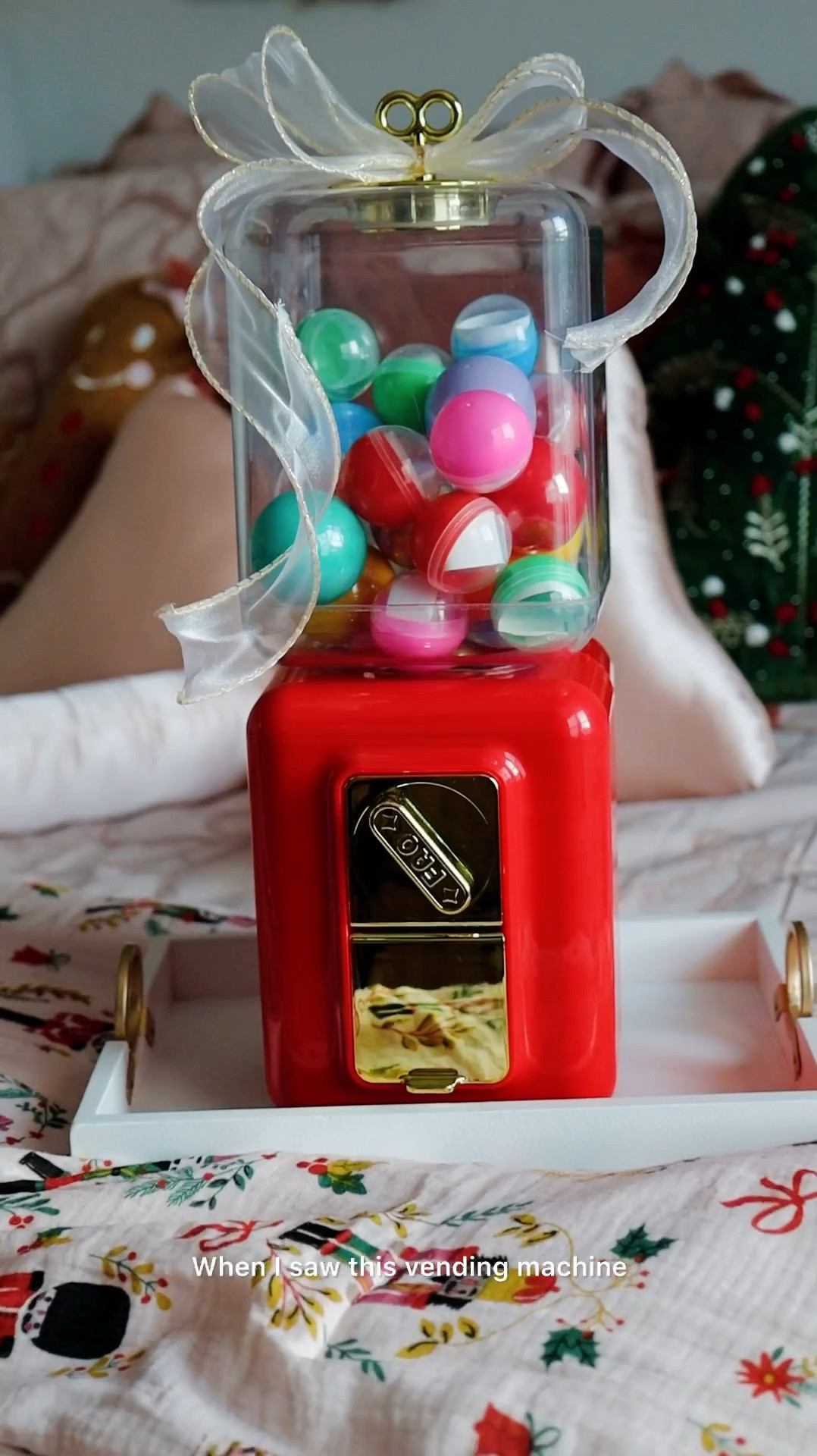 I enjoy watching everyone’s creativity with Elf on the Shelf but that is one tradition I never started. But, Every December I have been DIYing Dakota a Christmas Countdown. When I saw this toy vending machine I knew it would be perfect for this year. There is no assembly, and it’ll be great to use for future parties or as a “date night jar” for our family. It comes with 12 toy filled capsules, but I purchased extra to add my own small gifts and holiday experiences. I plan on doing a 12 day countdown, but I already know once Dakotas sees this… it’s on! Would you try this? Be sure to save this post and share with another DIY mama that you think would love it. Here is what I added:
1. Choose dinner and cook it with mommy
2. Starbucks date
3. Go see Christmas Lights
4. Bake cookies
5. Decorate gingerbread house
6. Christmas Movie night
7. Lush holiday Bath Bombs
8. New Christmas Pajamas
9. New Christmas Book
10. Random act of Kindness
11. Ice cream date at Jenni’s
12. Mini Surprise
