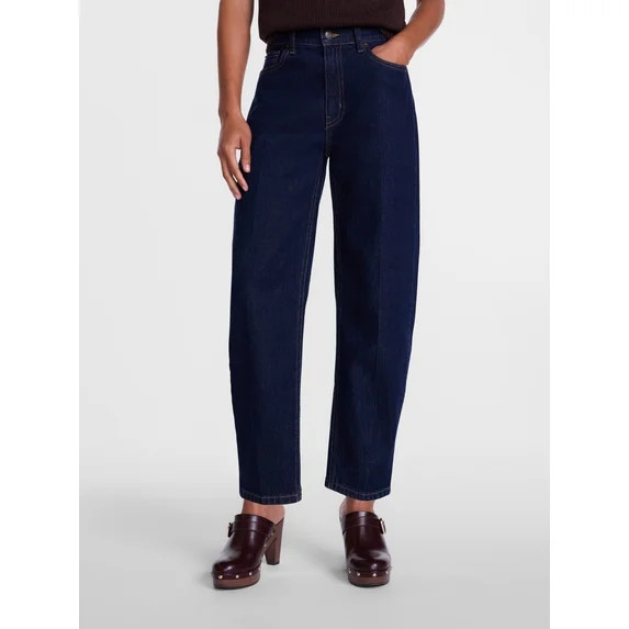 Scenario Women's and Women's Plus High Rise Tapered Barrel Crease Jeans, 25", 27", 29" Inseam, Si... | Walmart (US)