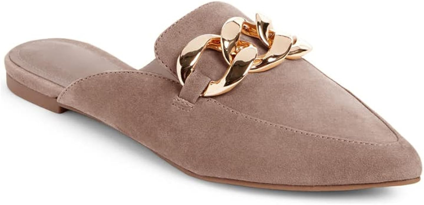 Juliet Holy Womens Mules Flats Pointed Toe Backless Loafers Slip on Metal Chain Slides | Amazon (US)