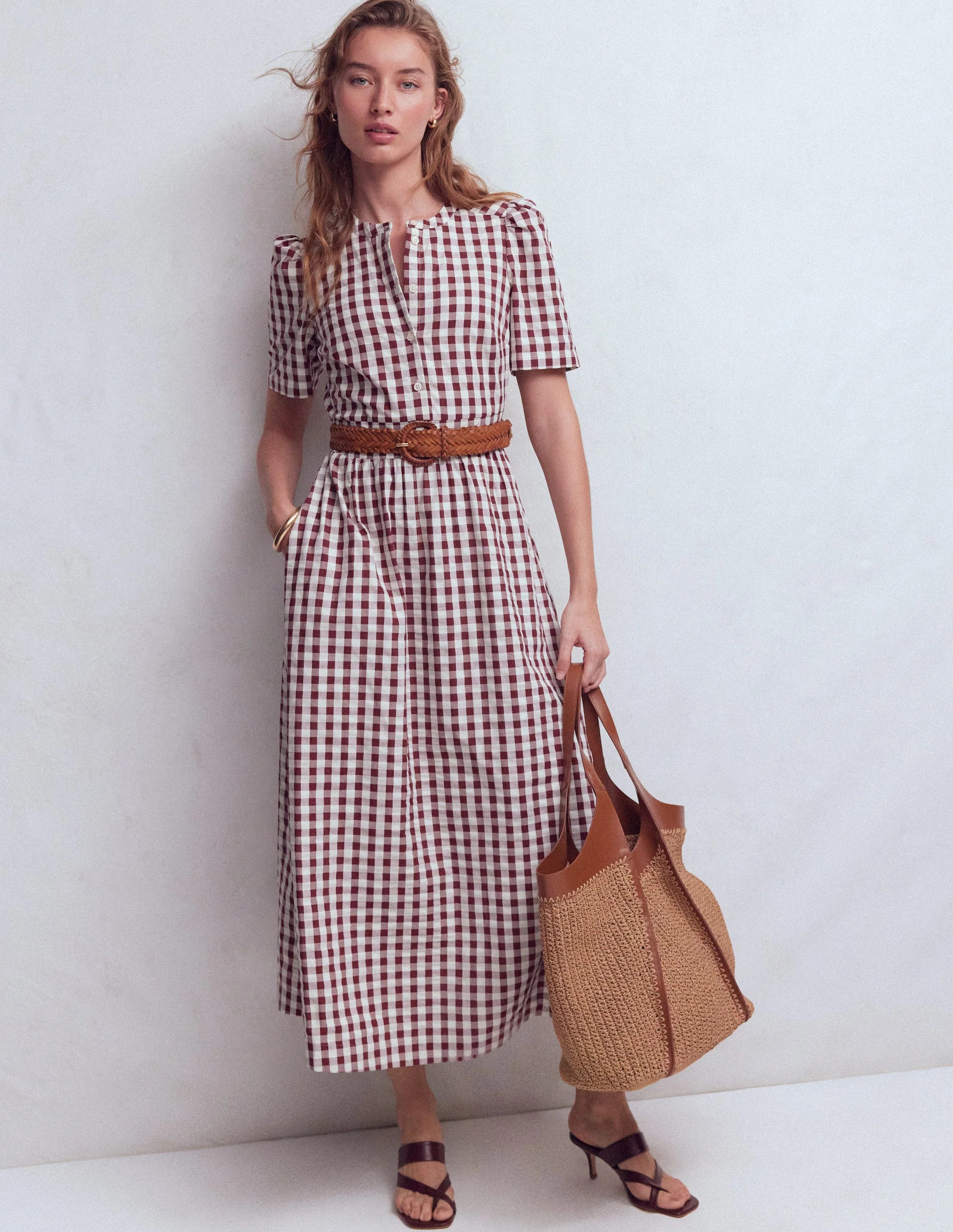 Ivy Cotton Midi Dress-Gingham | Boden (US)