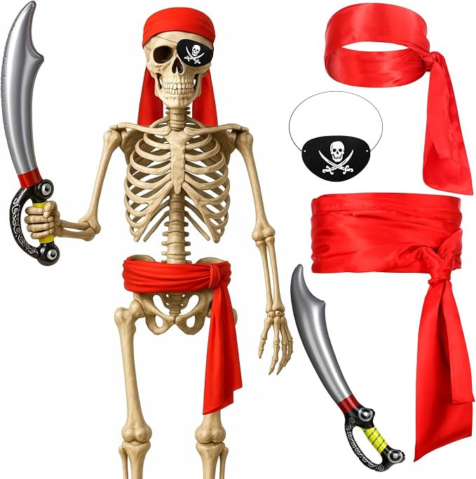 Suzile 4 Pcs 12 ft Giant Skeleton Pirate Accessories Outdoor Giant Pirate Costume Set Skeleton St... | Amazon (US)