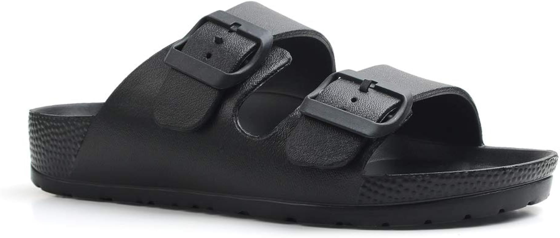 Qtdstz Women's Comfort Slides Double Buckle Adjustable EVA Flat Sandals | Amazon (US)