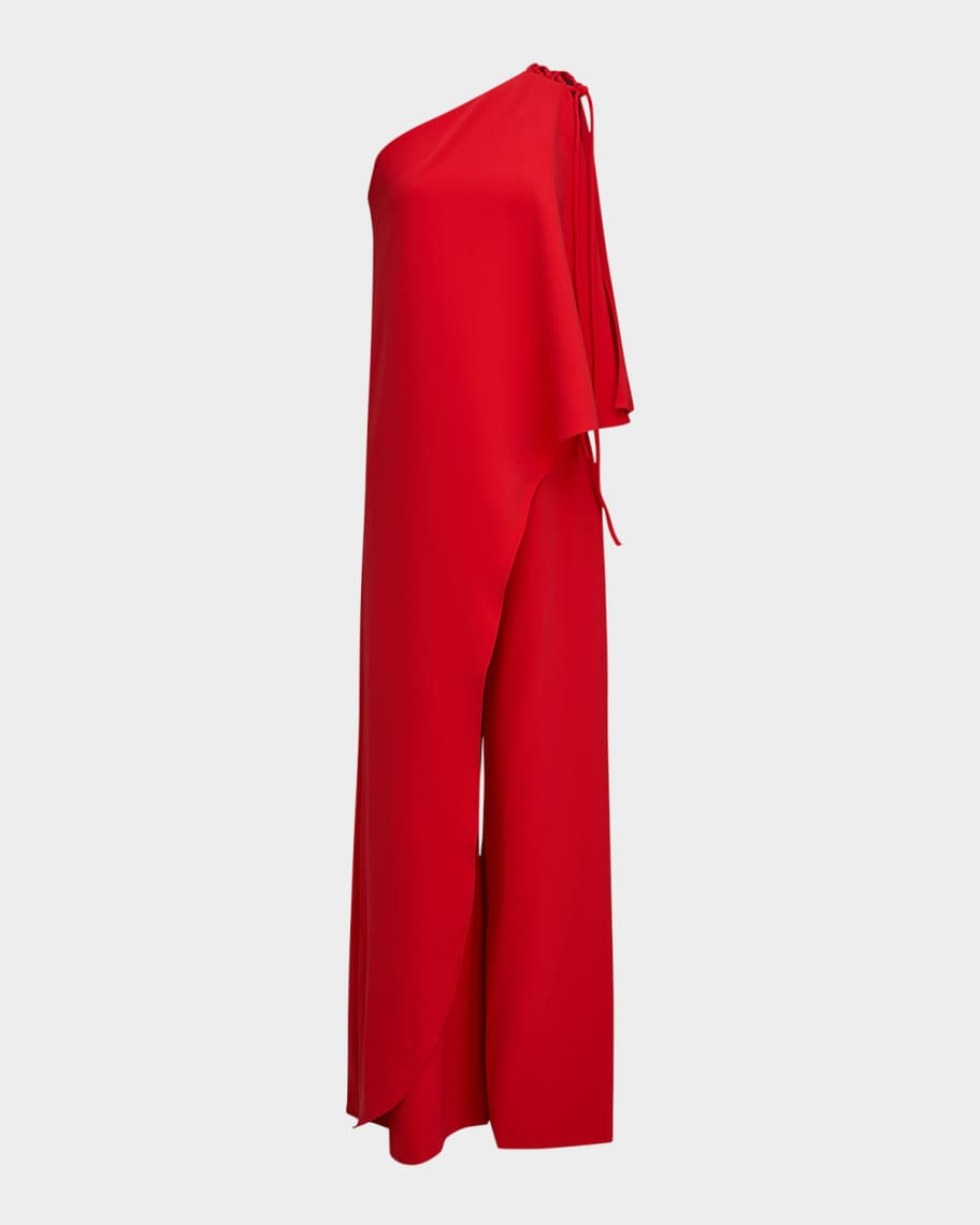 Halston Ignacia Draped One-Shoulder Crepe Jumpsuit | Neiman Marcus